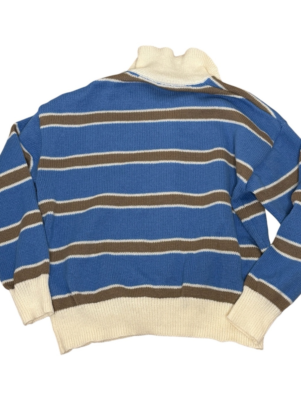 Boutique Blue Striped Collared Knit Sweater Women's S Oversized Polo Pullover - Picture 3 of 9